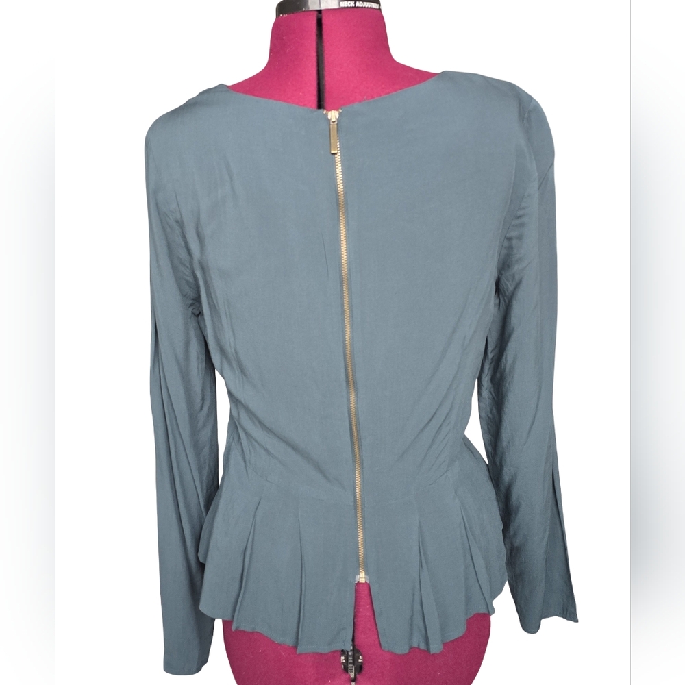 Banana Republic Teal/Green Long Sleeve Peplum Blouse Size 4 - Picture 4 of 5